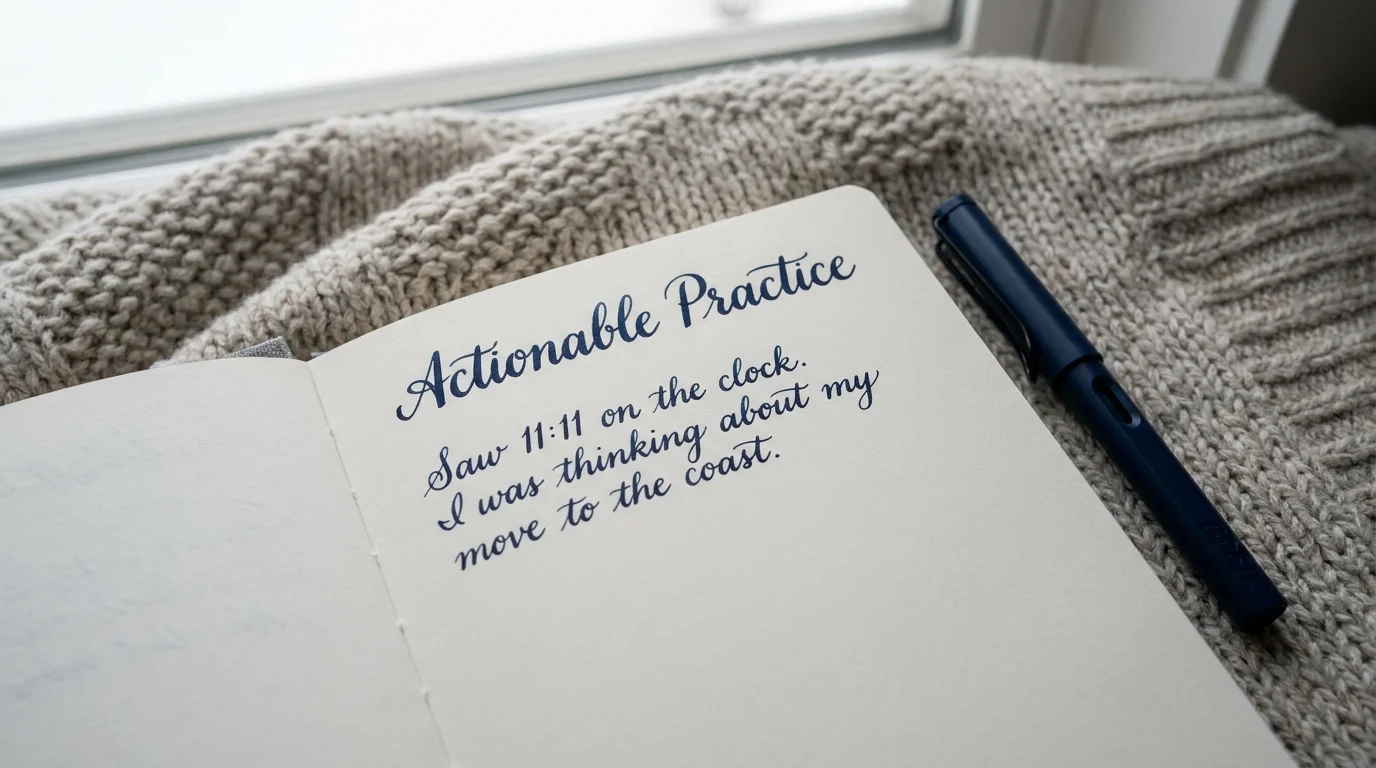 A top-down photo of a journal with the words 'Actionable Practice' written on the page next to a fountain pen.