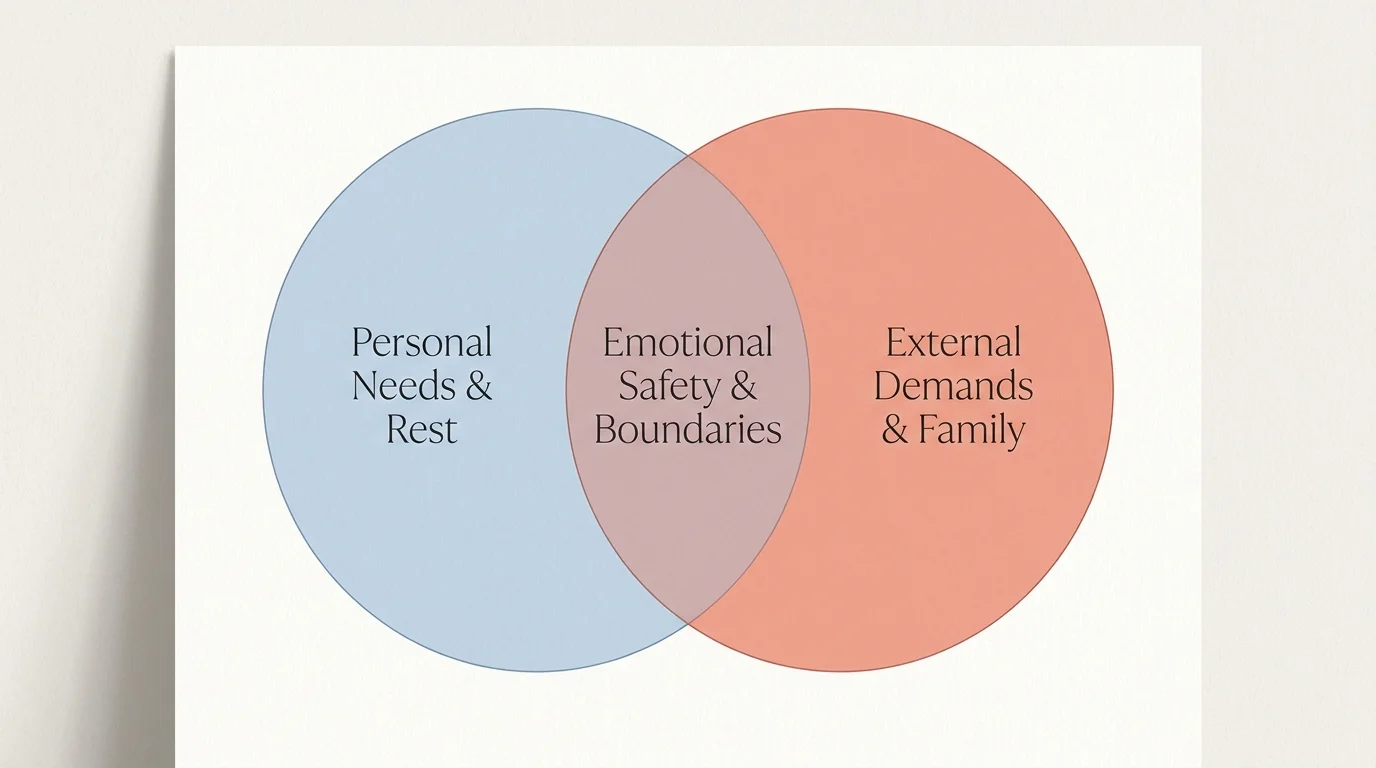A diagram of two overlapping circles representing the balance between personal needs and external demands.