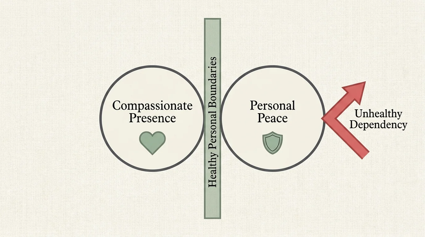 A diagram showing how healthy boundaries separate compassionate presence from unhealthy dependency.