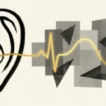 A minimalist ink illustration of an ear listening to a glowing gold line representing intuition.