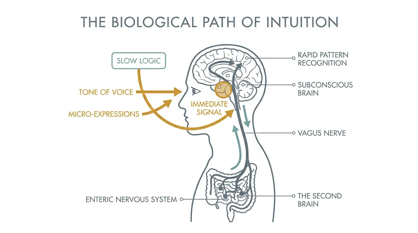 An anatomical diagram showing the vagus nerve connecting the brain and the enteric nervous system in the gut.