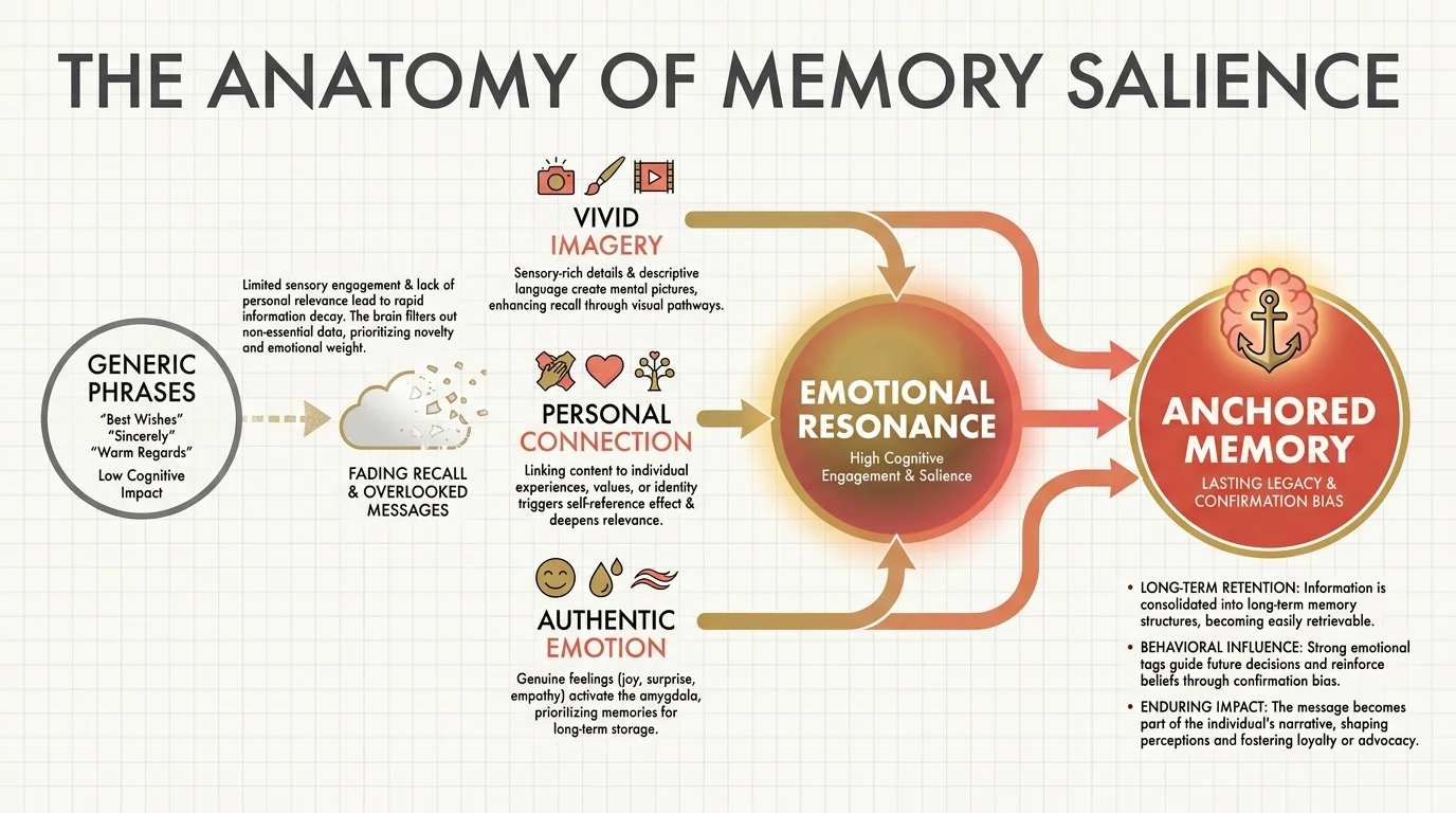 An infographic diagram showing how emotional resonance and personal connection create an anchored memory.