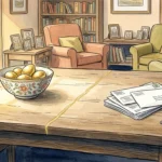 An ink and watercolor illustration showing a golden line drawn on a table, separating a bowl of golden eggs from a stack of bills.